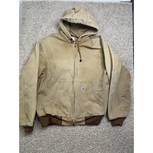 VTG Carhartt J131 Duck Active Jacket USA Made 90s Distressed Workwear Beige Sz L